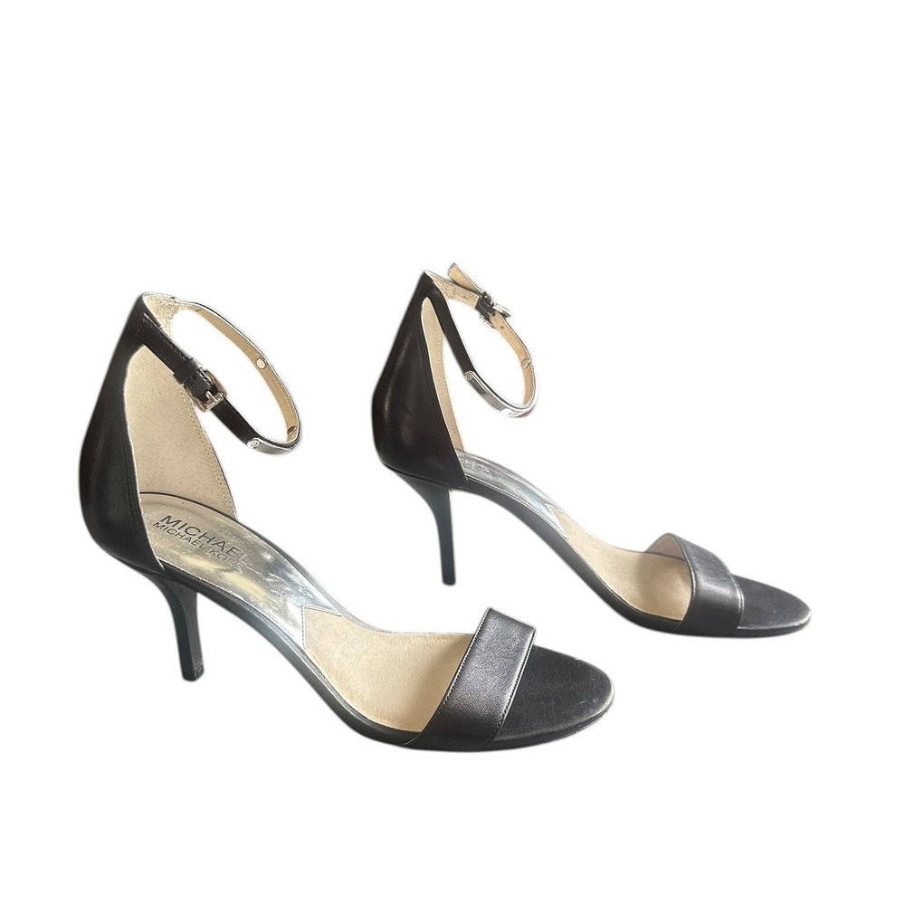 Michael Kors Ankle Strap Sandals Women 8M Black Good Leather Kitten Heel - Picture 3 of 10